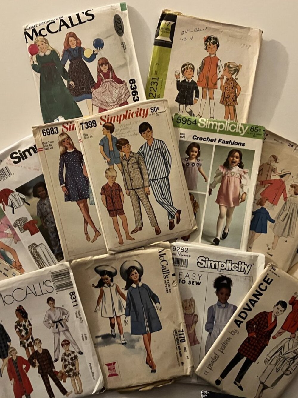 Destash Lot of 15 Childrens Vintage Patterns 1950s to 1990s For Sewing or Crafts